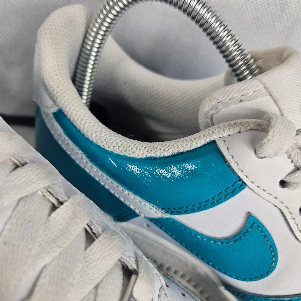 Nike Air Force 1 Low Custom White Teal Leather Sneakers 315115-112 Womens Size 6